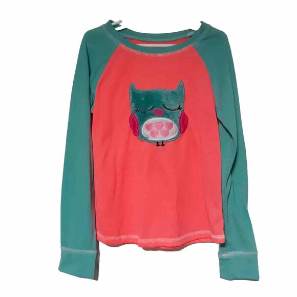 Other - Owl Girls Pajama Top Shirt Medium 7/8 Pink Turquoise Blue Fuzzy Sleepwear Animal